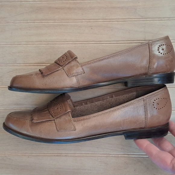 Apostrophe Vintage Leather Fringe Light Brown Flat Slim Fit Penny Loafers - Picture 10 of 10